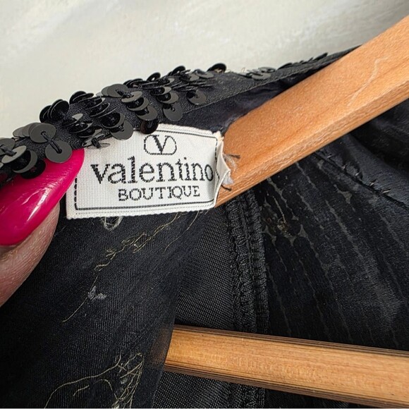 Valentino 1980s Sequined Black and Gold Tiered Taffeta and Lace Dress Rare XS - Picture 5 of 15